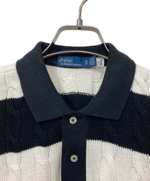 POLO RALPH LAUREN（ポロ・ラルフローレン）POLO RALPH LAUREN (ポロ・ラルフローレン) ケーブルニットポロシャツ ホワイト×ブラック サイズ:XSの古着・服飾アイテム
