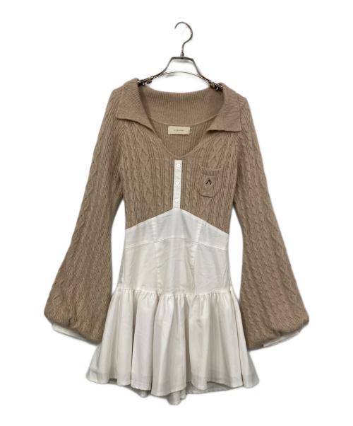 ANDMARY（アンドマリー）ANDMARY (アンドマリー) Tess blouse mini dress ブラウン×ホワイト サイズ:FREEの古着・服飾アイテム