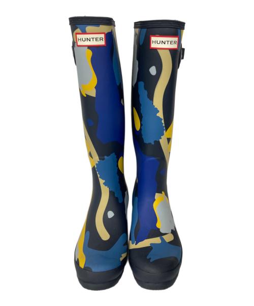 HUNTER（ハンター）HUNTER (ハンター) ロックプールカモ柄レインブーツ ブルー サイズ:UK5の古着・服飾アイテム