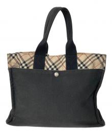 BURBERRY BLUE LABEL（バーバリー ブルー レーベル）の古着「ノバチェック切替ハンドバッグ」｜ブラック×ベージュ