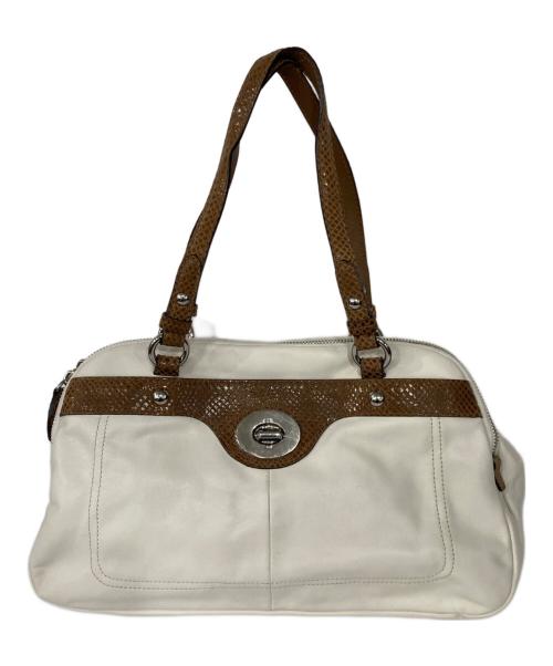 COACH（コーチ）COACH (コーチ) ペネロピ レザー サッチェル ハンドバッグ アイボリー×ブラウンの古着・服飾アイテム