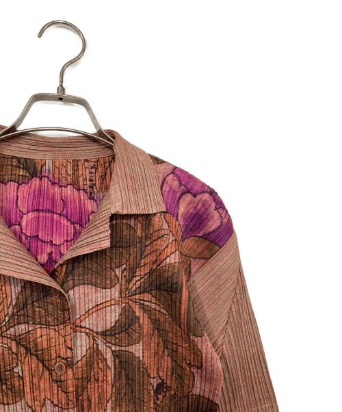 PLEATS PLEASE（プリーツプリーズ）PLEATS PLEASE (プリーツプリーズ) 牡丹柄プリーツシャツ ブラウン サイズ:4の古着・服飾アイテム