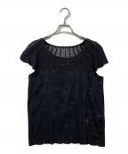 PLEATS PLEASEプリーツプリーズ）の古着「レースデザイン半袖カットソー」｜ブラック