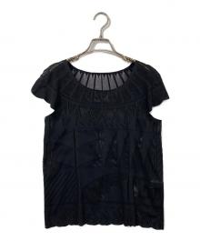 PLEATS PLEASE（プリーツプリーズ）の古着「レースデザイン半袖カットソー」｜ブラック