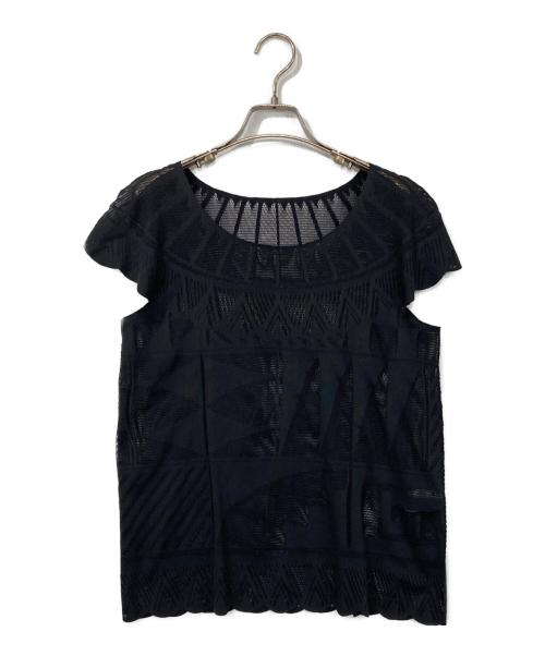 PLEATS PLEASE（プリーツプリーズ）PLEATS PLEASE (プリーツプリーズ) レースデザイン半袖カットソー ブラック サイズ:3の古着・服飾アイテム
