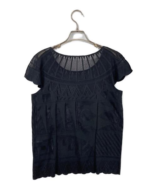PLEATS PLEASE（プリーツプリーズ）PLEATS PLEASE (プリーツプリーズ) レースデザイン半袖カットソー ブラック サイズ:3の古着・服飾アイテム