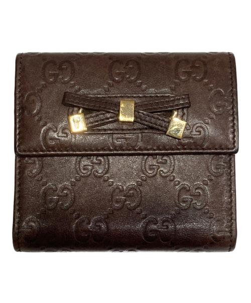GUCCI（グッチ）GUCCI (グッチ) 3つ折りリボン財布 ブラウンの古着・服飾アイテム