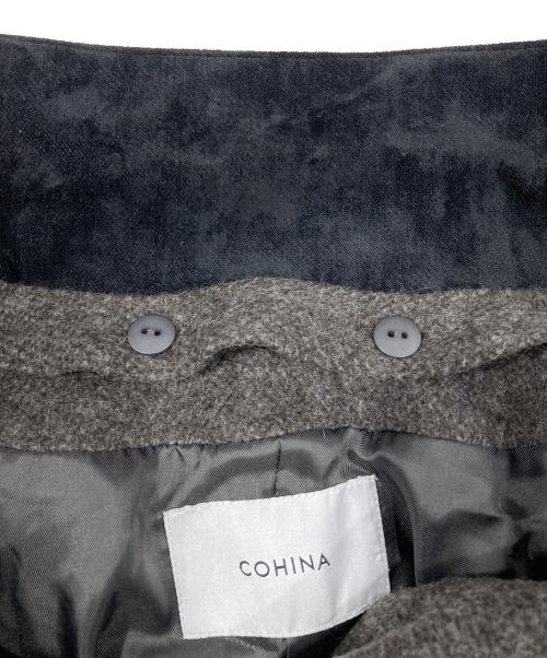 COHINA（コヒナ）COHINA (コヒナ) 2wayカラーゴールドボタンミドルコート グレー×ブラック サイズ:Fの古着・服飾アイテム