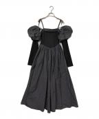 MAISON SPECIALメゾンスペシャル）の古着「Puffy Bolero Set Plaid Pattern Volume Silhouette Dress」｜ブラック