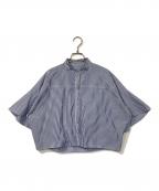 green label relaxingグリーンレーベルリラクシング）の古着「半袖ブラウス」｜ブルー×ホワイト