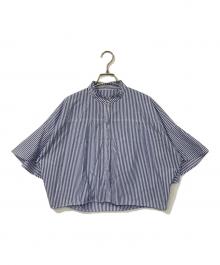 green label relaxing（グリーンレーベルリラクシング）の古着「半袖ブラウス」｜ブルー×ホワイト