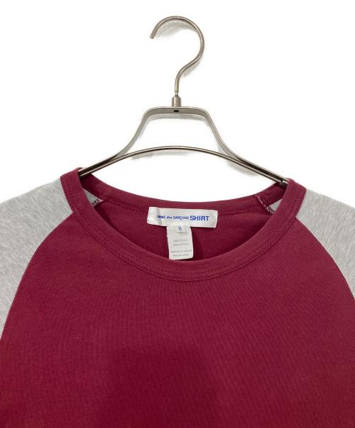 COMME des GARCONS SHIRT（コムデギャルソンシャツ）COMME des GARCONS SHIRT (コムデギャルソンシャツ) 七分袖ラグランカットソー グレー×レッド サイズ:Xの古着・服飾アイテム