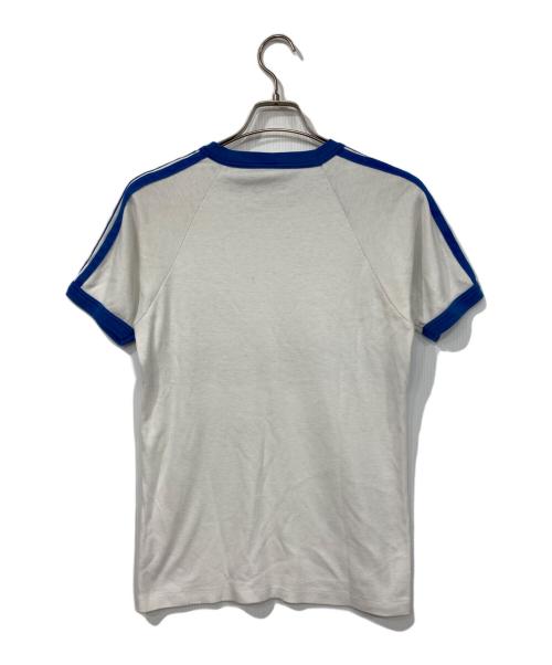 Textile Prints（テキスタイル プリント）Textile Prints (テキスタイル プリント) ラグランTシャツ ホワイト×ブルー サイズ:LARGEの古着・服飾アイテム