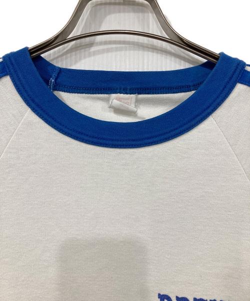 Textile Prints（テキスタイル プリント）Textile Prints (テキスタイル プリント) ラグランTシャツ ホワイト×ブルー サイズ:LARGEの古着・服飾アイテム