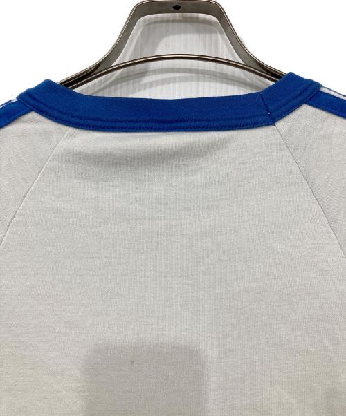 Textile Prints（テキスタイル プリント）Textile Prints (テキスタイル プリント) ラグランTシャツ ホワイト×ブルー サイズ:LARGEの古着・服飾アイテム