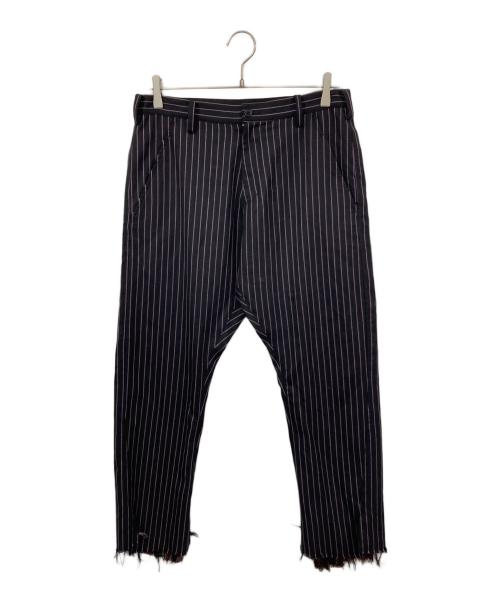 sulvam（サルバム）sulvam (サルバム) 切りっぱなしストライプパンツ ブラック サイズ:Mの古着・服飾アイテム