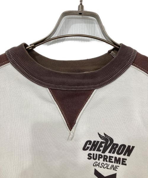 CUSHMAN（クッシュマン）CUSHMAN (クッシュマン) 両Vラグランスウェット ホワイト×ブラウン サイズ:Sの古着・服飾アイテム