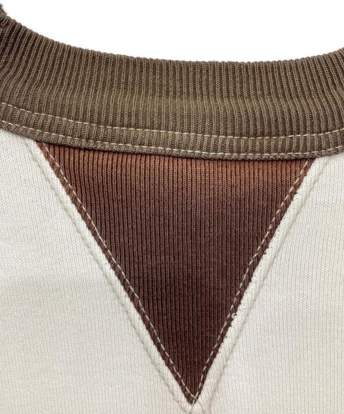 CUSHMAN（クッシュマン）CUSHMAN (クッシュマン) 両Vラグランスウェット ホワイト×ブラウン サイズ:Sの古着・服飾アイテム