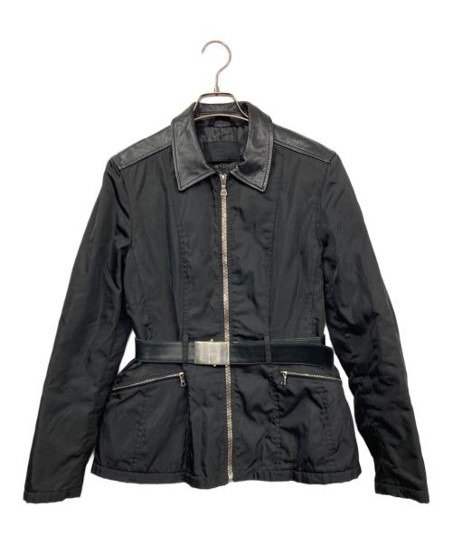PRADA（プラダ）PRADA (プラダ) ナイロン×レザー切替ベルテッドジャケット ブラック サイズ:Mの古着・服飾アイテム