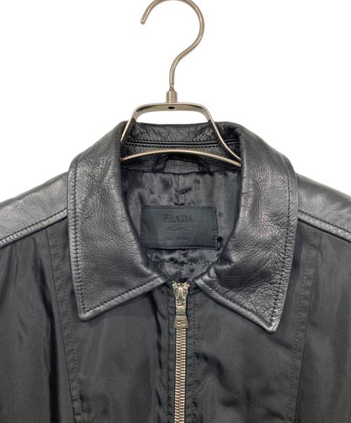PRADA（プラダ）PRADA (プラダ) ナイロン×レザー切替ベルテッドジャケット ブラック サイズ:Mの古着・服飾アイテム