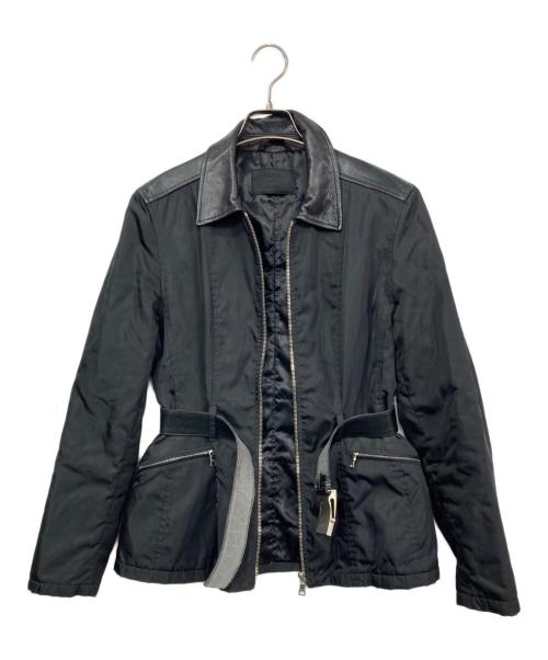 PRADA（プラダ）PRADA (プラダ) ナイロン×レザー切替ベルテッドジャケット ブラック サイズ:Mの古着・服飾アイテム
