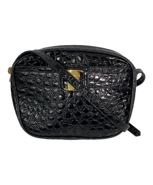Salvatore Ferragamo（サルヴァトーレ フェラガモ）Salvatore Ferragamo (サルヴァトーレ フェラガモ) クロコ型押しショルダーバッグ ブラックの古着・服飾アイテム