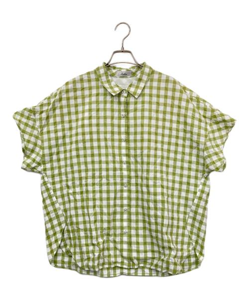 Leilian（レリアン）LEILIAN (レリアン) 半袖チェックシャツ グリーン×ホワイト サイズ:XLの古着・服飾アイテム