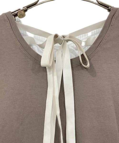 Leilian（レリアン）LEILIAN (レリアン) バックリボンノースリーブワンピース ベージュ サイズ:XLの古着・服飾アイテム