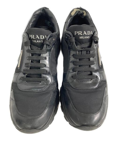 PRADA（プラダ）PRADA (プラダ) Re-Nylon  ブラッシュドレザー スニーカー ブラック サイズ:8の古着・服飾アイテム