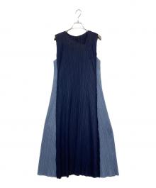 PLEATS PLEASE（プリーツプリーズ）の古着「バイカラーノースリーブワンピース」｜ブルー