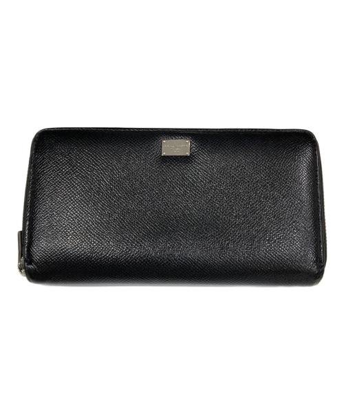 DOLCE & GABBANA（ドルチェ＆ガッバーナ）DOLCE & GABBANA (ドルチェ＆ガッバーナ) メタルプレートラウンドファスナー財布 ブラックの古着・服飾アイテム