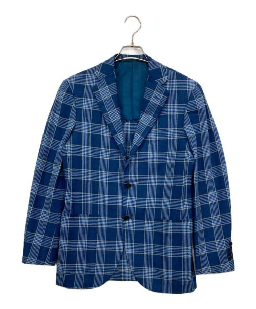 BEAMS F（ビームスエフ）BEAMS F (ビームスエフ) ウールリネンチェックテーラードジャケット ブルー サイズ:93の古着・服飾アイテム