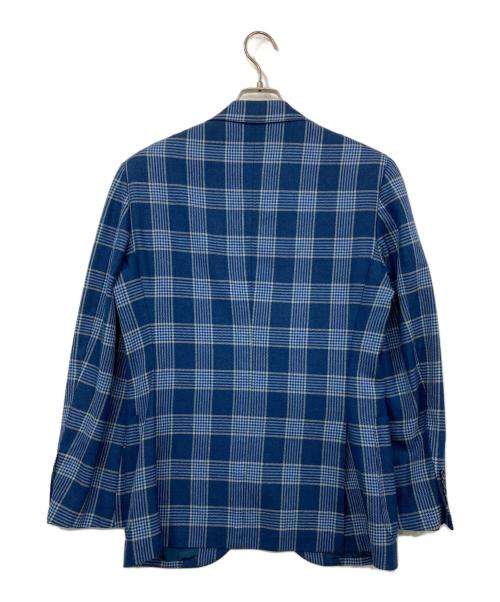 BEAMS F（ビームスエフ）BEAMS F (ビームスエフ) ウールリネンチェックテーラードジャケット ブルー サイズ:93の古着・服飾アイテム