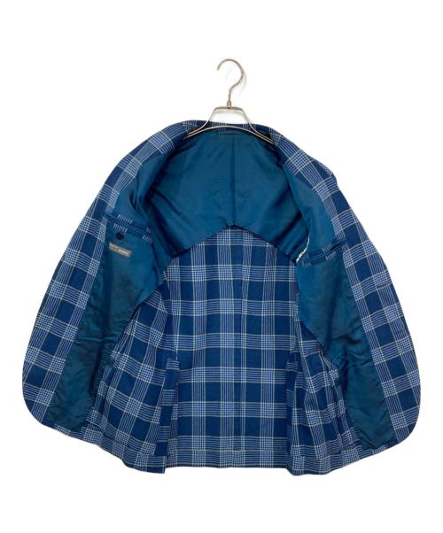 BEAMS F（ビームスエフ）BEAMS F (ビームスエフ) ウールリネンチェックテーラードジャケット ブルー サイズ:93の古着・服飾アイテム