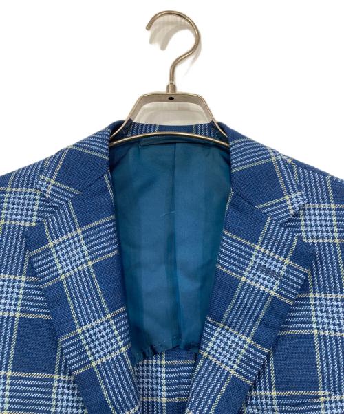 BEAMS F（ビームスエフ）BEAMS F (ビームスエフ) ウールリネンチェックテーラードジャケット ブルー サイズ:93の古着・服飾アイテム