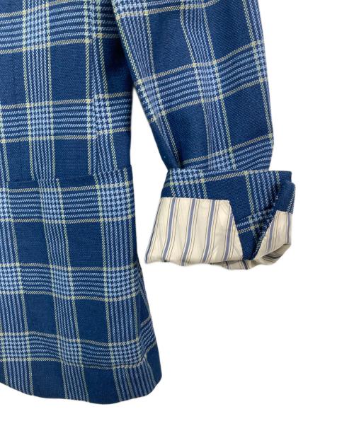 BEAMS F（ビームスエフ）BEAMS F (ビームスエフ) ウールリネンチェックテーラードジャケット ブルー サイズ:93の古着・服飾アイテム