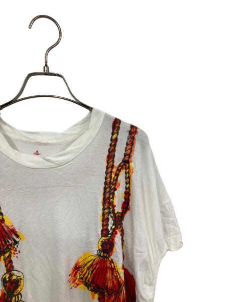 Vivienne Westwood RED LABEL（ヴィヴィアンウエストウッドレッドレーベル）Vivienne Westwood RED LABEL (ヴィヴィアンウエストウッドレッドレーベル) タッセルプリントカットソーワンピース ホワイト×レッド サイズ:2の古着・服飾アイテム