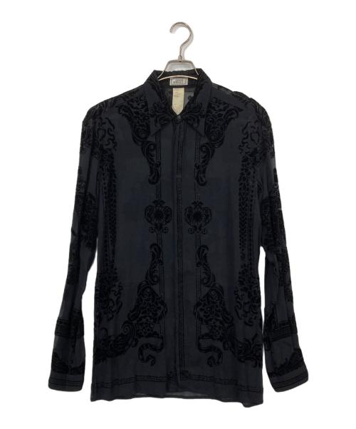 GIANNI VERSACE（ジャンニ・ヴェルサーチ）GIANNI VERSACE (ジャンニ・ヴェルサーチ) バロコ柄シルクレースシャツ ブラック サイズ:表記無しの古着・服飾アイテム