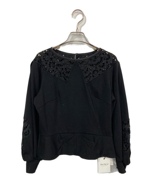 HER LIP TO（ハーリップトゥ）Her lip to (ハーリップトゥ) Leaf Lace Trimmed Pullover ブラック サイズ:M 未使用品の古着・服飾アイテム