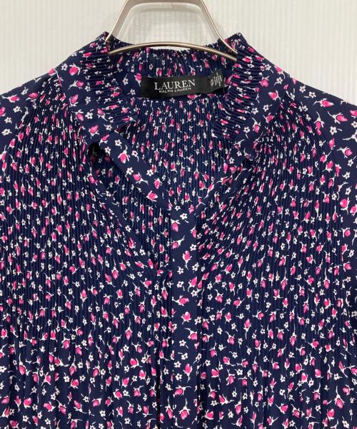 LAUREN RALPH LAUREN（ローレン ラルフ ローレン）LAUREN RALPH LAUREN (ローレン ラルフ ローレン) 花柄ボウタイブラウス ネイビー サイズ:XSの古着・服飾アイテム