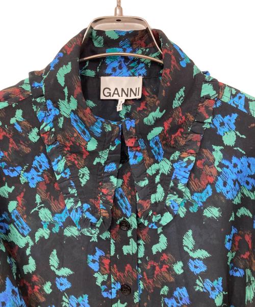 GANNI（ガニー）Ganni (ガニー) フローラルプリントパフスリーブシャツブラウス ブラック サイズ:40の古着・服飾アイテム