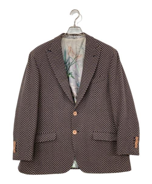 ETRO（エトロ）ETRO (エトロ) 裏ボタニカルヘリンボーンテーラードジャケット ブラウン×ネイビー サイズ:56の古着・服飾アイテム