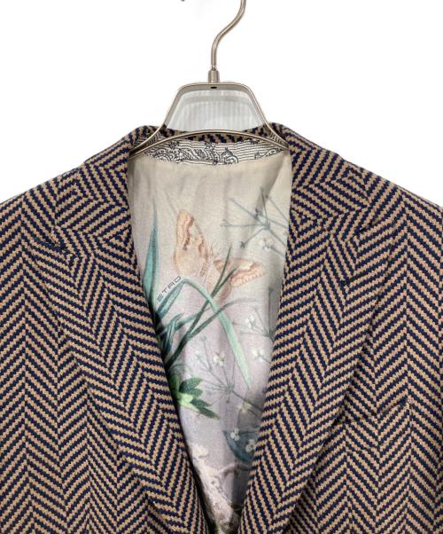 ETRO（エトロ）ETRO (エトロ) 裏ボタニカルヘリンボーンテーラードジャケット ブラウン×ネイビー サイズ:56の古着・服飾アイテム