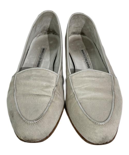Manolo Blahnik（マノロ ブラニク）Manolo Blahnik (マノロ ブラニク) ハラコローファー アイボリー サイズ:6の古着・服飾アイテム