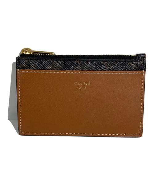 CELINE（セリーヌ）CELINE (セリーヌ) ジップ付きカードホルダー/トリオンフキャンバス＆ラムスキン ブラック×ブラウンの古着・服飾アイテム