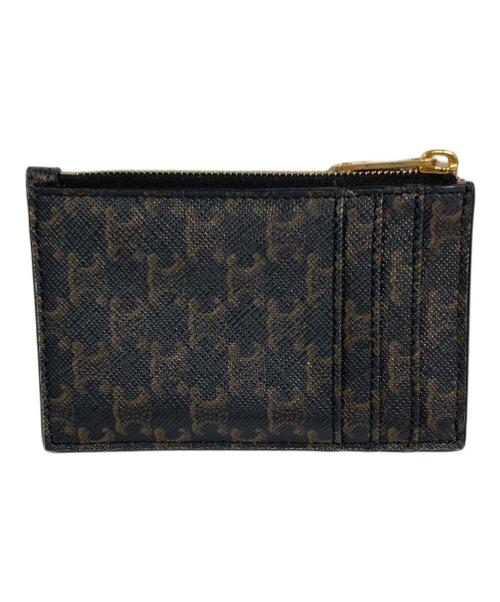 CELINE（セリーヌ）CELINE (セリーヌ) ジップ付きカードホルダー/トリオンフキャンバス＆ラムスキン ブラック×ブラウンの古着・服飾アイテム
