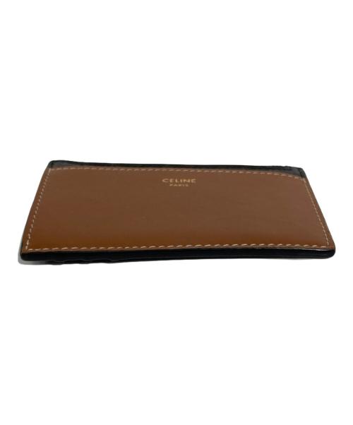 CELINE（セリーヌ）CELINE (セリーヌ) ジップ付きカードホルダー/トリオンフキャンバス＆ラムスキン ブラック×ブラウンの古着・服飾アイテム