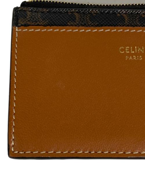 CELINE（セリーヌ）CELINE (セリーヌ) ジップ付きカードホルダー/トリオンフキャンバス＆ラムスキン ブラック×ブラウンの古着・服飾アイテム