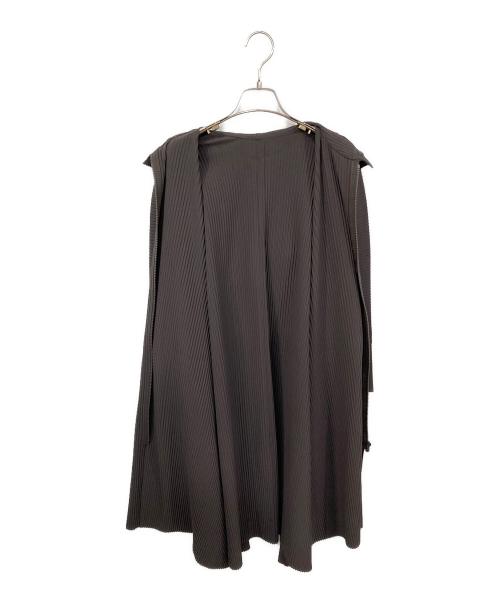 me ISSEY MIYAKE（ミーイッセイ ミヤケ）me ISSEY MIYAKE (ミーイッセイ ミヤケ) プリーツ加工フード付きロングコート グレー サイズ:表記無しの古着・服飾アイテム