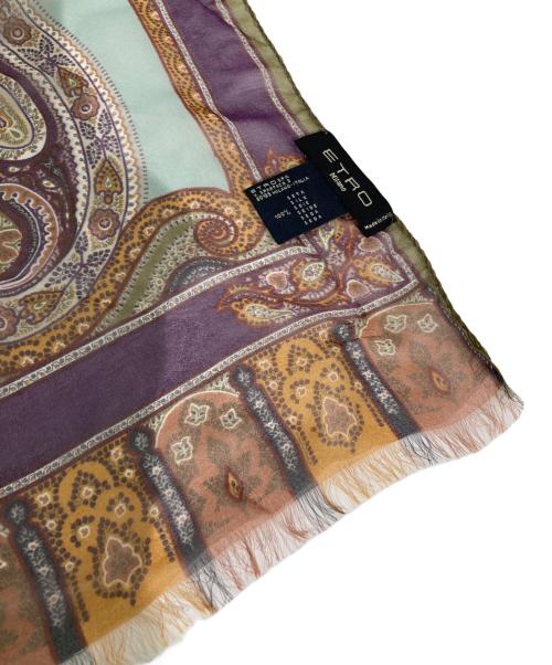 ETRO（エトロ）ETRO (エトロ) ペイズリー柄シルクストール ブラウン×パープルの古着・服飾アイテム